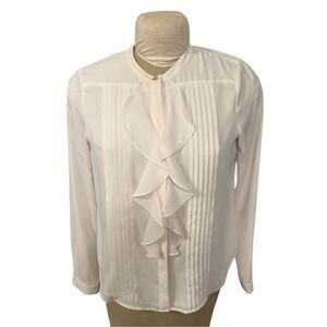 Calvin Klein Ruffle Front Pintuck Blouse Off White Sz. PM Feminine